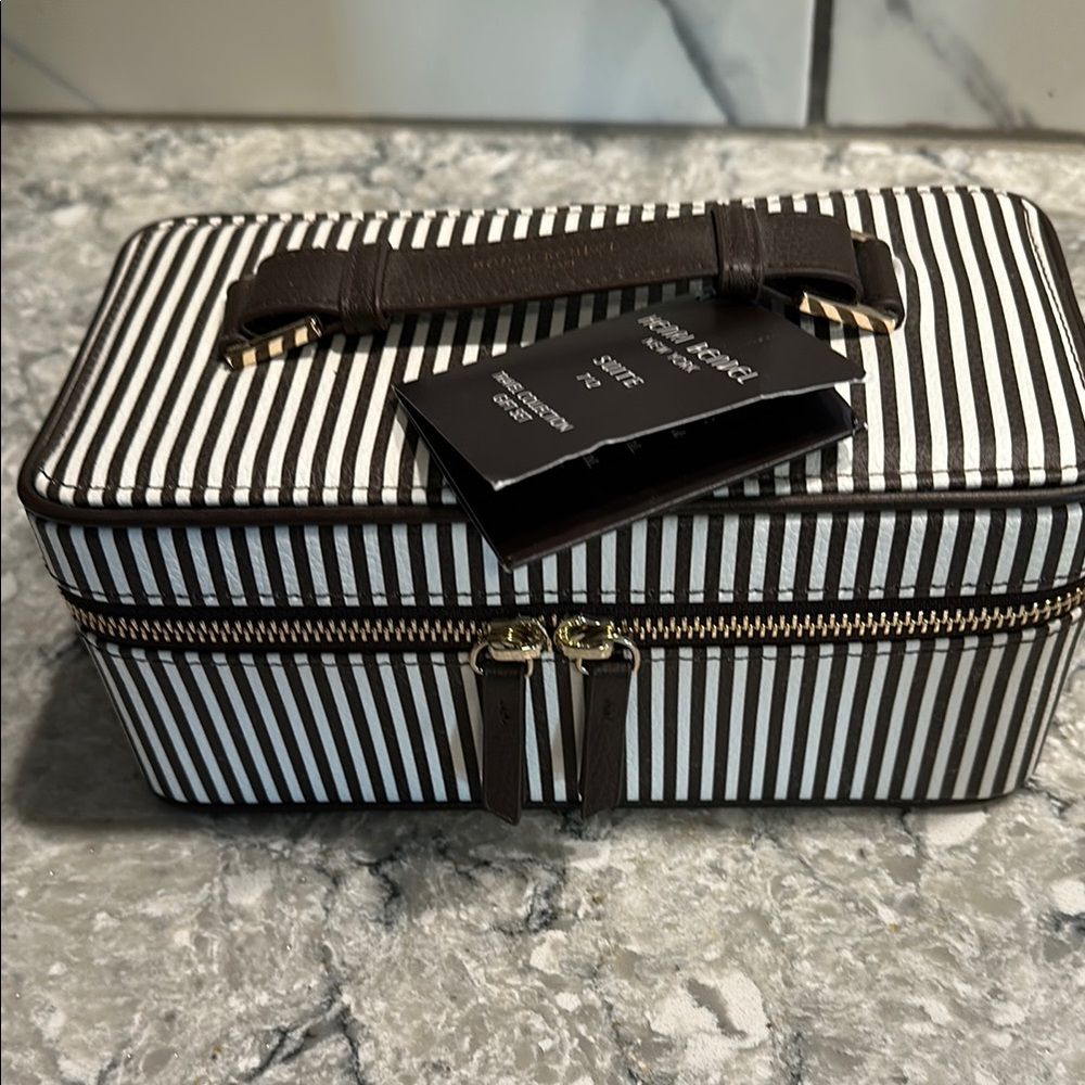 NWT HENRI BENDEL Vintage Suite 712 Brown and White Striped Travel Cosmetic Case